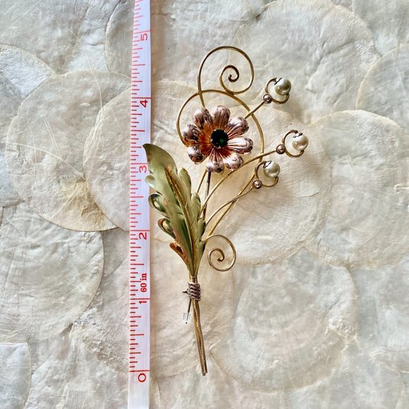 Vintage 1940s Van Dell 12K Gold Filled Floral Wire Brooch - Picture 6 of 7